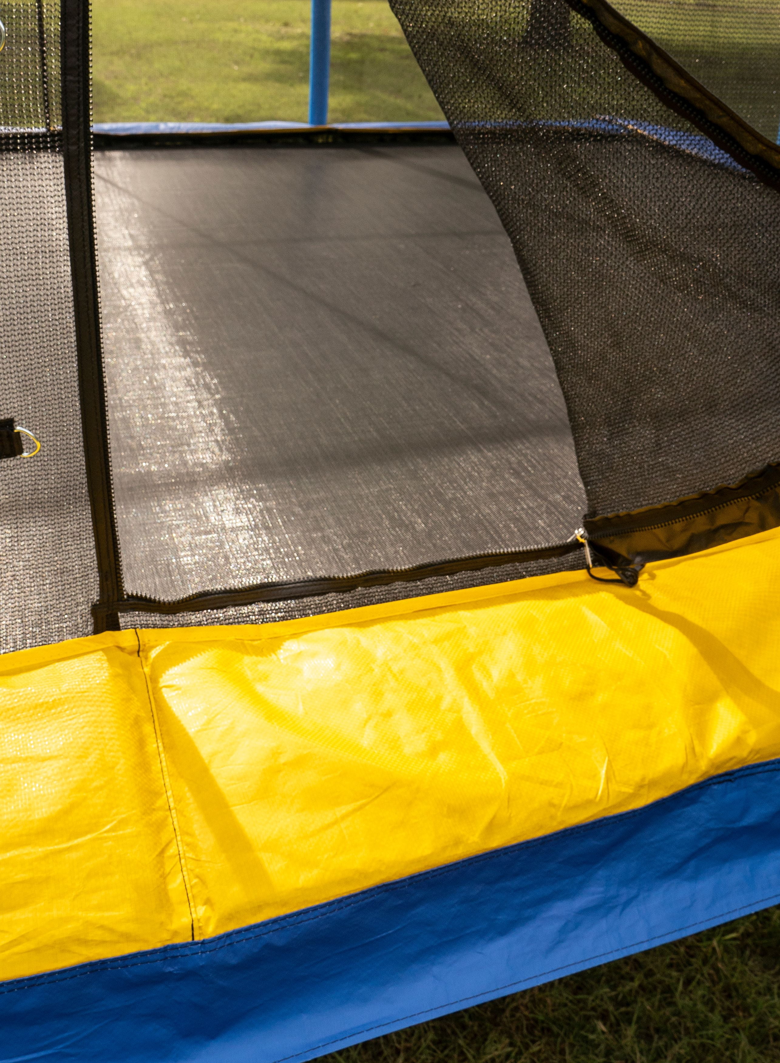 JumpKing Rectangular 10' x 15' Trampoline, with Enclosure, Blue/Yellow