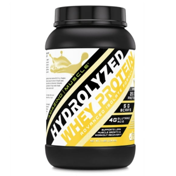 Amazing Muscle Hydrolyzed Whey Protein Isolate Supplement | 25 G per Serving | Banana Flavor | 3 LB (1.36 Kg ) | Made in USA