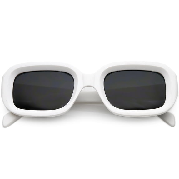 Chunky Matte Finish Rectangle Sunglasses Neutral Colored Lens 50mm (White / Smoke)