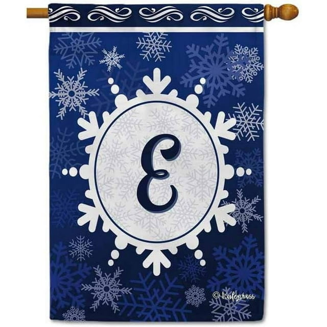 Welcome Winter Snowflake Monogram E Decorative House Flag Initial Letter Snow Deocr Banner for Inside and Outside 28x40 Inch Double Sided