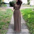 thumbnail image 2 of successthop Casual Dresses for Women with Sleeves Solid Ruched Ladies Dressy V Neck Oversized Evening Party Dress Brown, 2 of 6