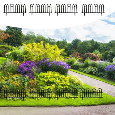 Garden Fence, Folding Fence 23 X 12 inch, Plastic Edgings Garden Picket Fencing Lightweight Landscape Path Panels for Grass Lawn Flowerbed Plant Borders, Pack Of 4(Black)