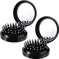 ACDANC 2 Pack Folding Travel Mirror Hair Brushes Round Folding Pocket Hair Brush Mini Hair Comb Compact Travel Size Hair Massage Comb for Women and Girls (Black)