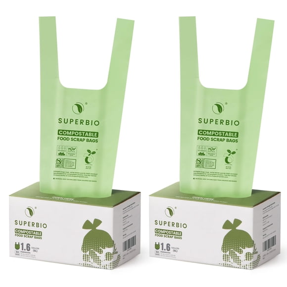 Bolsas compostables para restos de comida SUPERBIO, 6 litros, 50 unidades, paquete de 2