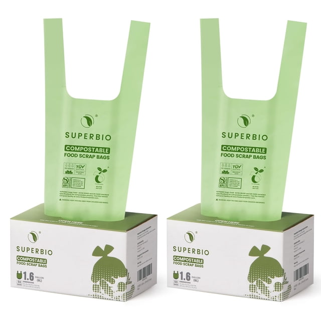 Bolsas compostables para restos de comida SUPERBIO, 6 litros, 50 unidades, paquete de 2