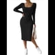 thumbnail image 3 of Vestido de Otoño para Mujer, Larga, Cuello Cuadrado, Tejido, Midi, para Playa, Resort, con Abertura, Maxivestido Ajustado. Negro XL, 3 of 7
