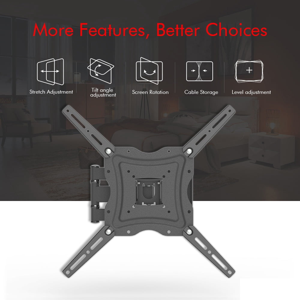 UWR-Nite TV Mount for Most 26-55 Inch TVs, Full Motion TV Wall Mount with Perfect Center Design on Single Stud Articulating Mount Max VESA 400x400mm up to 66 LBS