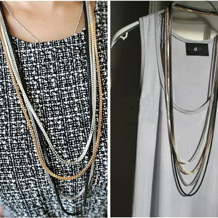 - Jewellery Punk Metal Multi Layer Detachable Chain Strand Long Necklace