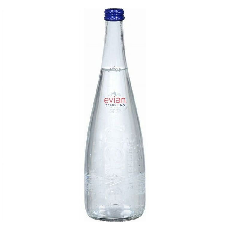 Evian 750mL Sparkling Glass Water Luxury 3 Glass Bottle, Allergens Free