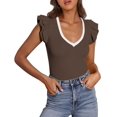 thumbnail image 1 of Remera PRETTYGARDEN Ajustada Sin Mangas con Volados Marrón Talle S, 1 of 8