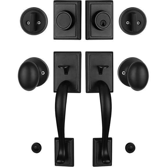 Double Front Door Handle Set with Matte Black(Keyed & Dummy Handle)