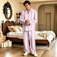 thumbnail image 6 of Matching Pajamas for Couples Long Sleeve His and Hers Pajamas Sets Sleepwear Striped Button Down Warm Lounge Sets 2 Pcs Loungewear Pink XXL, 6 of 7