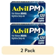 (2 pack) Advil PM Sleep Aid Pain Relievers, Ibuprofen, Diphenhydramine, Coated Caplet, 120 Count
