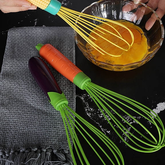 CHICHUMID Silicone Whisk for Blending with Comfortable Grip and Carrot Shaped Handle Multi Color 2pcs