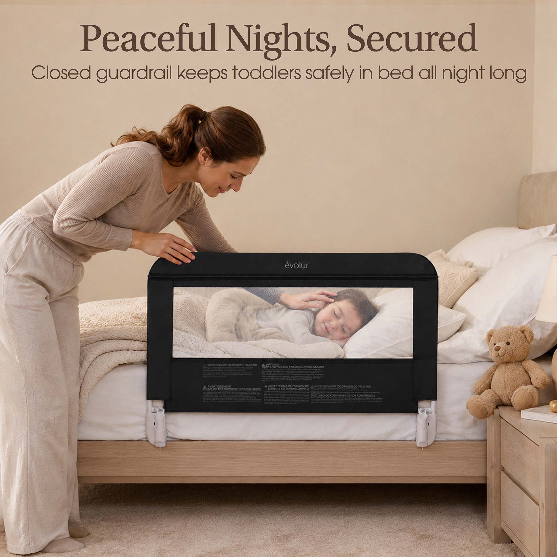 Evolur Snooze Shield Bed Rail for Toddlers, Swing-Down, 33 in, Black