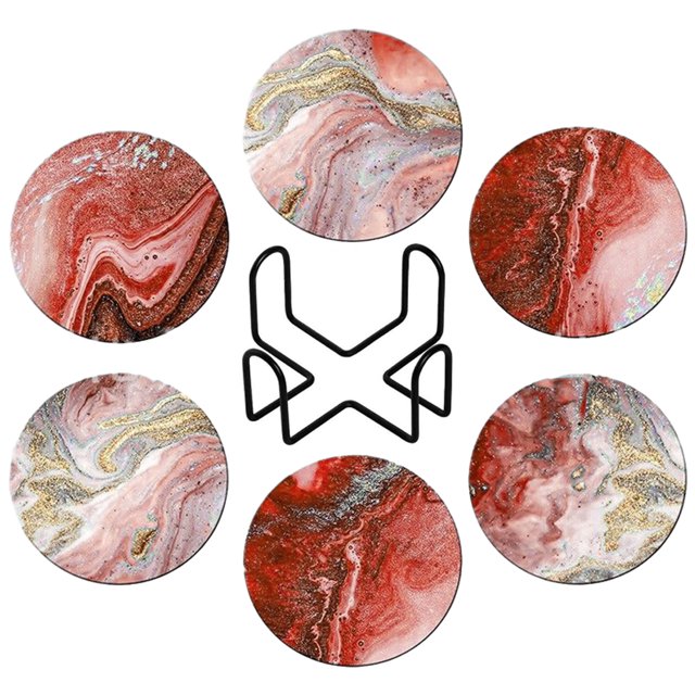 Posavasos para bebidas con soporte, juego de 6, posavasos de cerámica absorbentes estilo océano con base de corcho, sin rayar