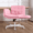 Pink, variant on TMV Criss Cross Chair with Wheels & Armrests, Comfy Wide Vanity Chair, PU Leather Cross Legged Desk Chair, Height Adjustable Computer Office Desk Chairs for Home＆Makeup＆Bedroom，Cream