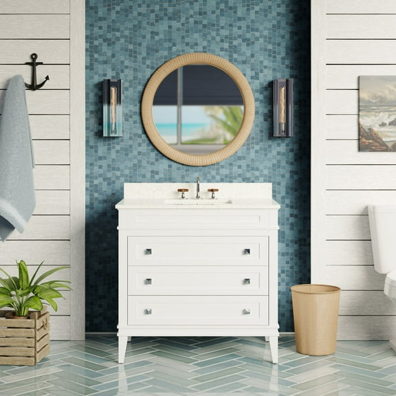 Eleanor 36" Bathroom Vanity with White Cabinet and Engineered Marble Top