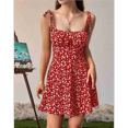 thumbnail image 7 of Women'S Boho Floral Dress Romper Spaghetti Strap Smocked Dress Red XS, 7 of 7