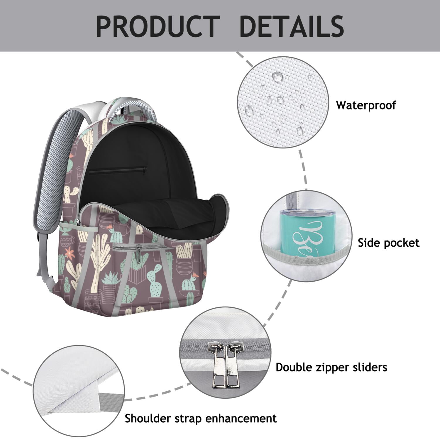 Desert Cactus Art Ergonomic Backpack - Lightweight Daypack with Breathable Shoulder Straps & Waterproof Exterior for College