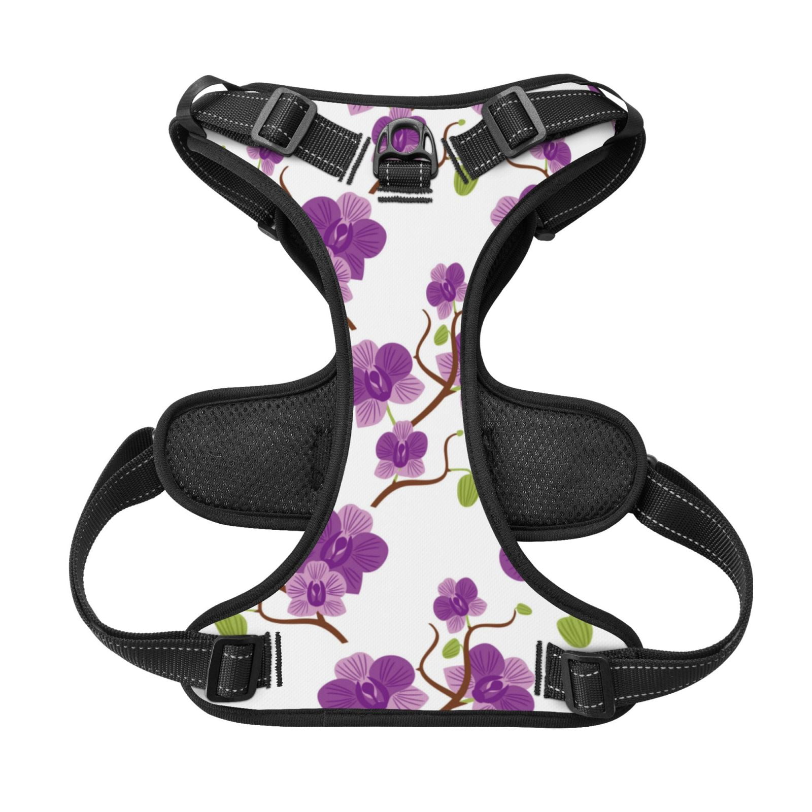 Kdxio Orchids Flowers Print No Pull Dog Harness Adjustable Reflective Oxford Easy Control Medium Large Dog Harness for Training and Everyday-Small