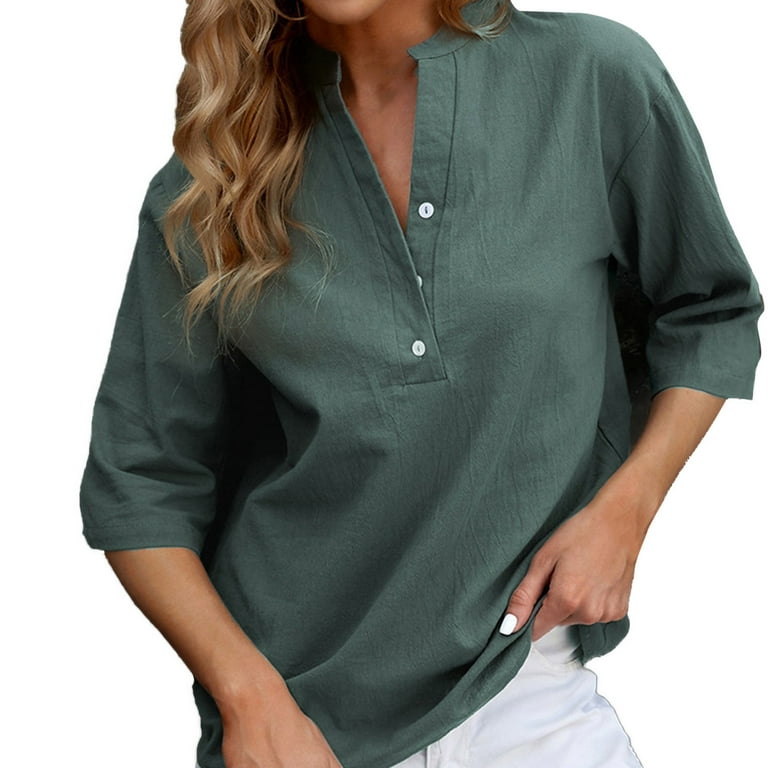 JDEFEG Soft Shirt Women V Neck Long Sleeve Blouse Loose Fit Tunics