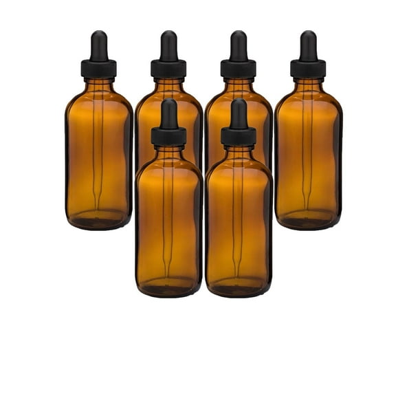 Amber 4oz Dropper Bottle (120ml) Pack of 6 - Glass Tincture Bottles with Eye Droppers for Essential Oils & More Liquids - Leakproof Travel Bottles