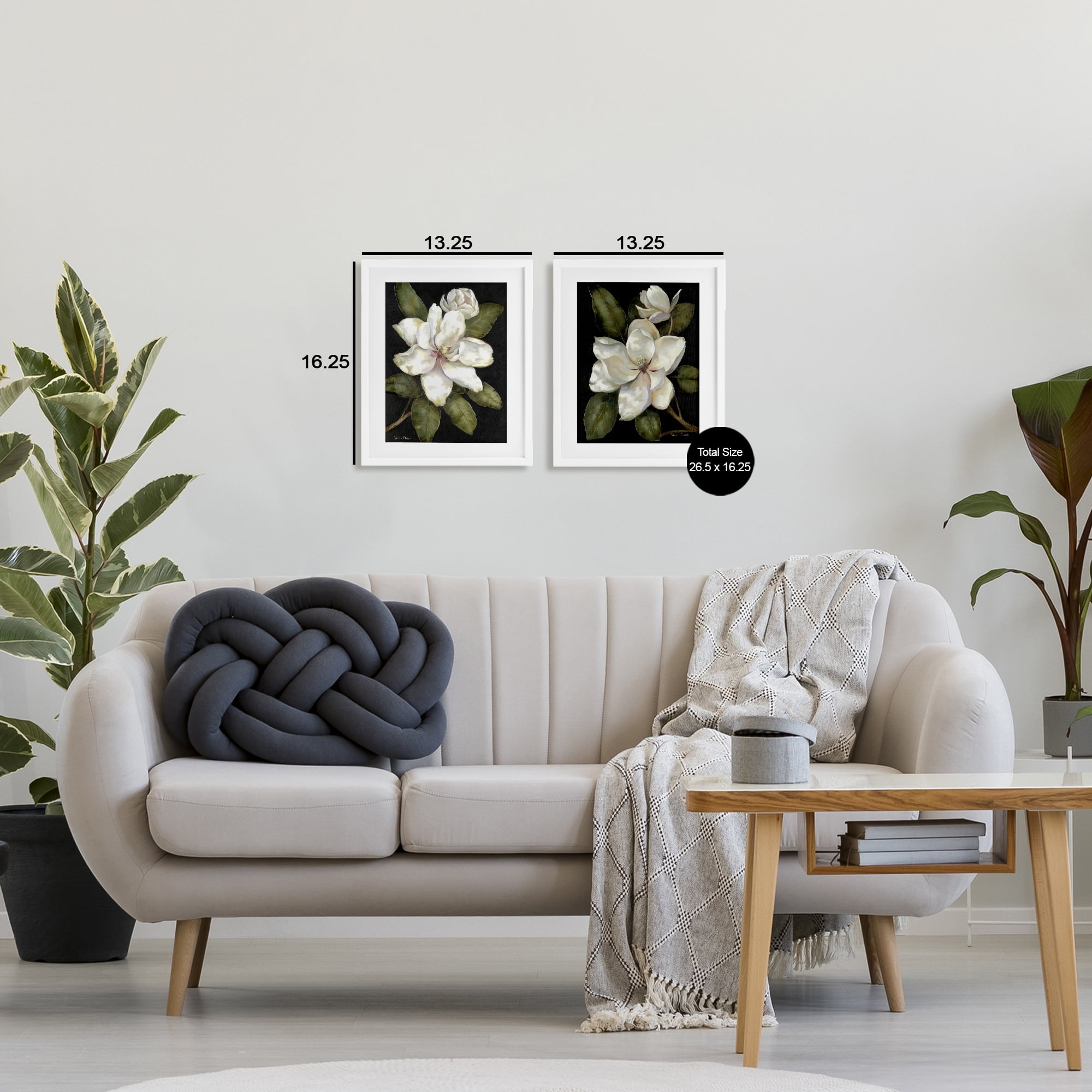 Stupell Industries Magnolia Buds & Blooms 2 Piece White Framed Print Under Glass Set, design by Nan