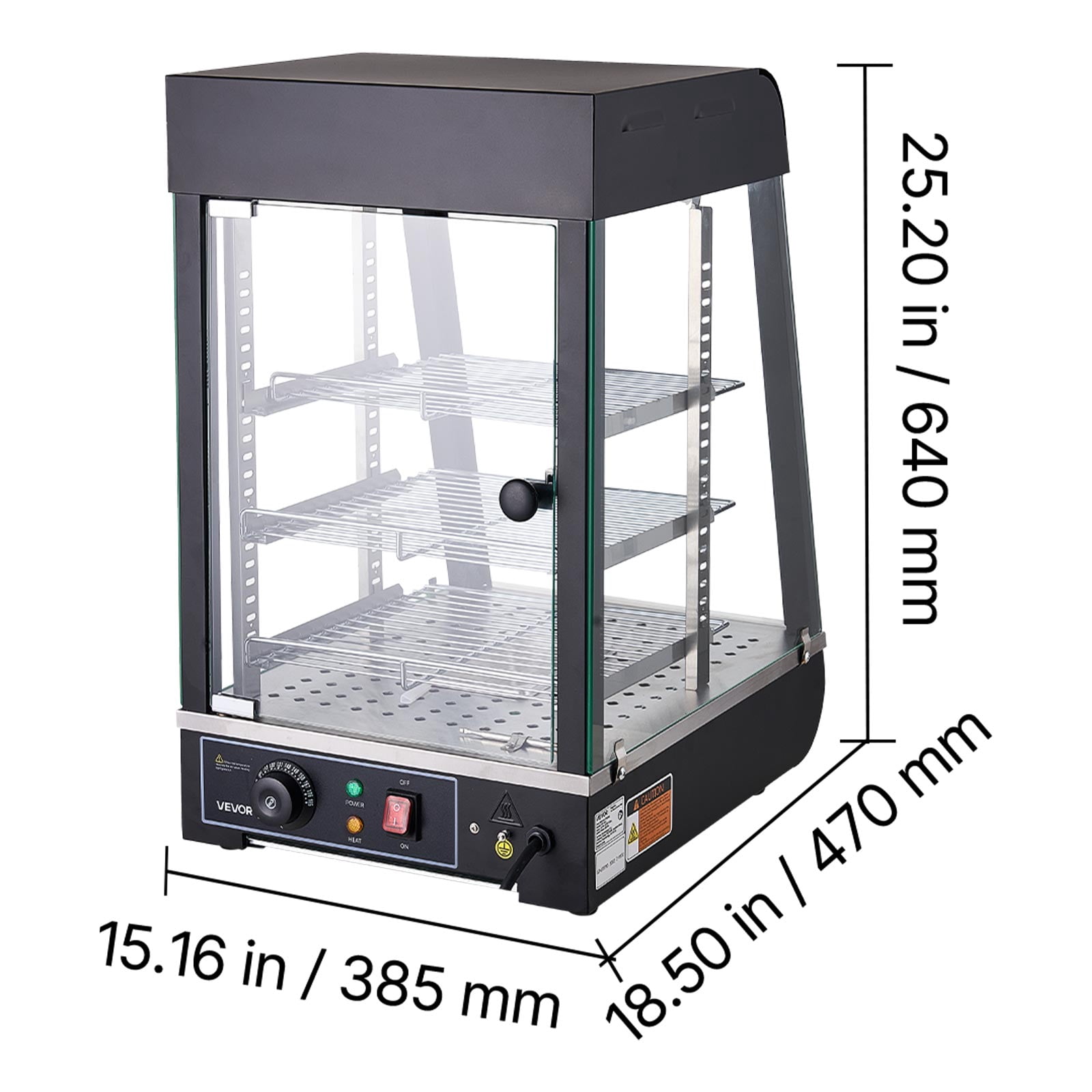 VEVOR 3-Tier Commercial Food Warmer Display, 800W Food Display Warmer with LED Light, Top Storage and Adjustable Shelves, 86℉~185℉ Steam Heating, 60 Qt /57L for Hamburger, Pizza, Bread, Fried Chicken