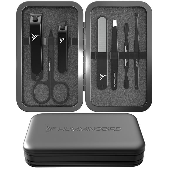 HUMMINGBIRD Manicure Kit for Men, 7 Piece Stainless Steel Mens Nail Grooming Kit with Travel Case, Includes Mens Nail Clippers Set, Nail File, Slant Tip Tweezers, Cuticle Scissors, Nail Care Tools