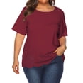 thumbnail image 3 of Gvmfive Women's Plus Size Blouses Hollow Short Sleeve Round Neck Casual Tops Shirts, 3 of 4