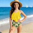 thumbnail image 5 of BRGZLK Girl's Tankini Swimsuits Summer Fashion Solid Color Tiered Flounce Tank Top Tummy Control Floral Modest Swimwear High Waisted Bikini Suit Two Piece Swimsuit Set Yellow A 11-12 Years, 5 of 5