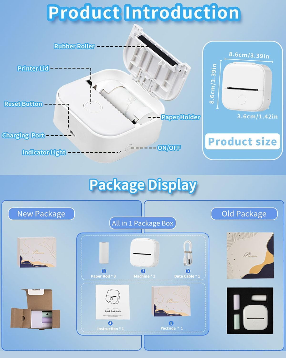 Mini Sticker Printer - T02 Mini Printer Portable Thermal Printer Inkless Sticker Maker Machine Bluetooth Pocket Printer Phone Printer for Study Graphics, Anatomical Diagrams