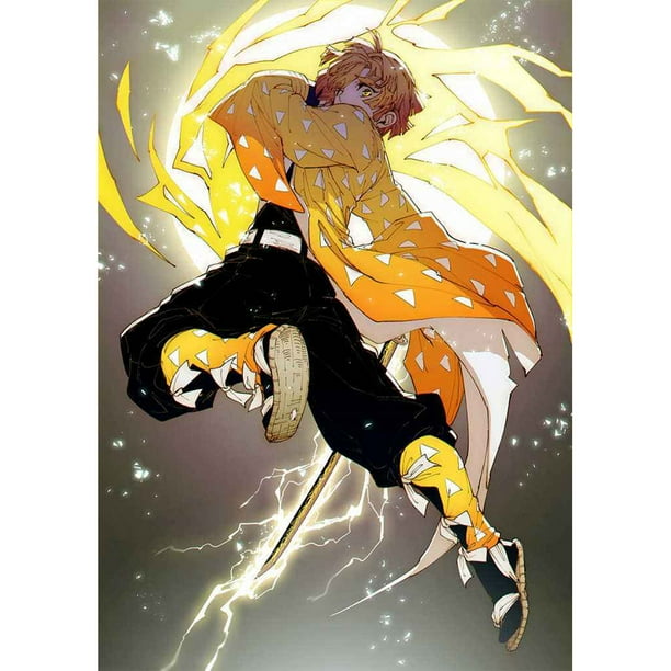 (Demon Slayer - DM119) Lleno diamantes Anime japonés Demon Slayer: Yaiba Zenitsu Zenitsu Serie dibujos animados Diamante Resina 30 * 40 CM