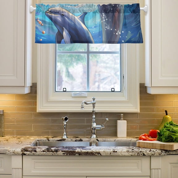Dolphins Coral Curtain Valances Farmhouse Design Window Treatment Decor Blackout Rod Pocket for Windows Living Room Kitchen 54" x 18"