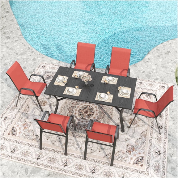 JERFIT 6-Piece Outdoor Patio Dining Chairs Set, Black Red Iron Metal Frame, 350 lbs Per Chair, Teslin Fabric for Patio Garden Commercial Space