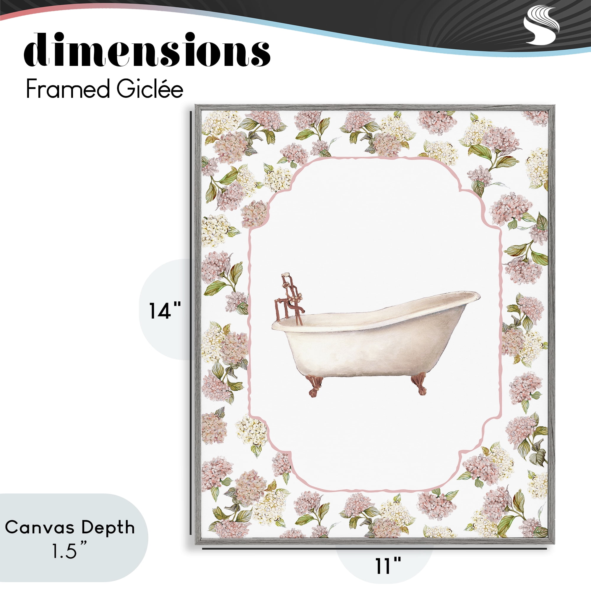Stupell Industries Elegant Hydrangeas Bathtub Gray Framed Giclee Art, design by Carol Robinson