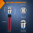thumbnail image 2 of 12mm Push Button Switch 5PCS with Pre Wired Harness 12V 24V Self Locking Latching LED Round Waterproof Metal Switch, 2 of 5