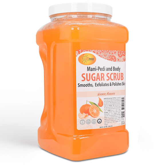 SPA REDI - Sugar Body Scrub, Exfoliating, Mandarin, 128 Oz, Moisturizing, Hydrating and Nourishing, Glow, Polish, Smooth and Fresh Skin - Body Exfoliator