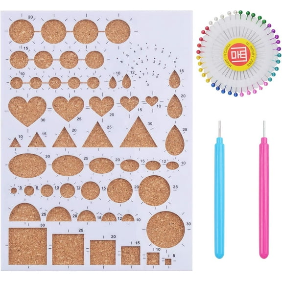 1 Set of Paper Quilling Template Board Quilling Mould with 2pcs Quilling Slotted Tools and 40pcs Pearl Head Pins for DIY Paper Craft
