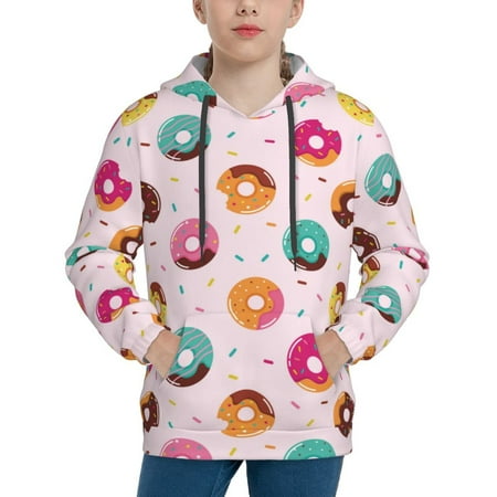 Adobk Colorful Donuts Print Youth Hoodie Sweatshirt Boys and Girls Hoodie Kids Sweatshirt Boys Girls Hooded Kangaroo Pocket Pullover Hoodies-Large