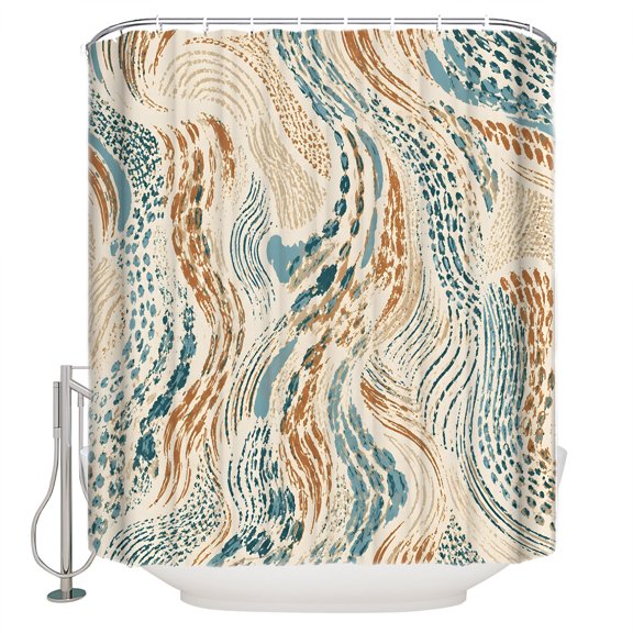 Brown Blue Beige Bathroom Shower Curtains with 12 Hooks Waterproof Shower Curtain for Stalls and Bathtubs Farmhouse Vintage Colorful Abstract Patttern Decorative Bathroom Curtain 48x72 Inches