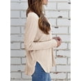 thumbnail image 2 of Uhndy Womens Fall Solid Color V Neck Waffle Knit Long Sleeve T-shirt Bouse Khaki 2XL, 2 of 3