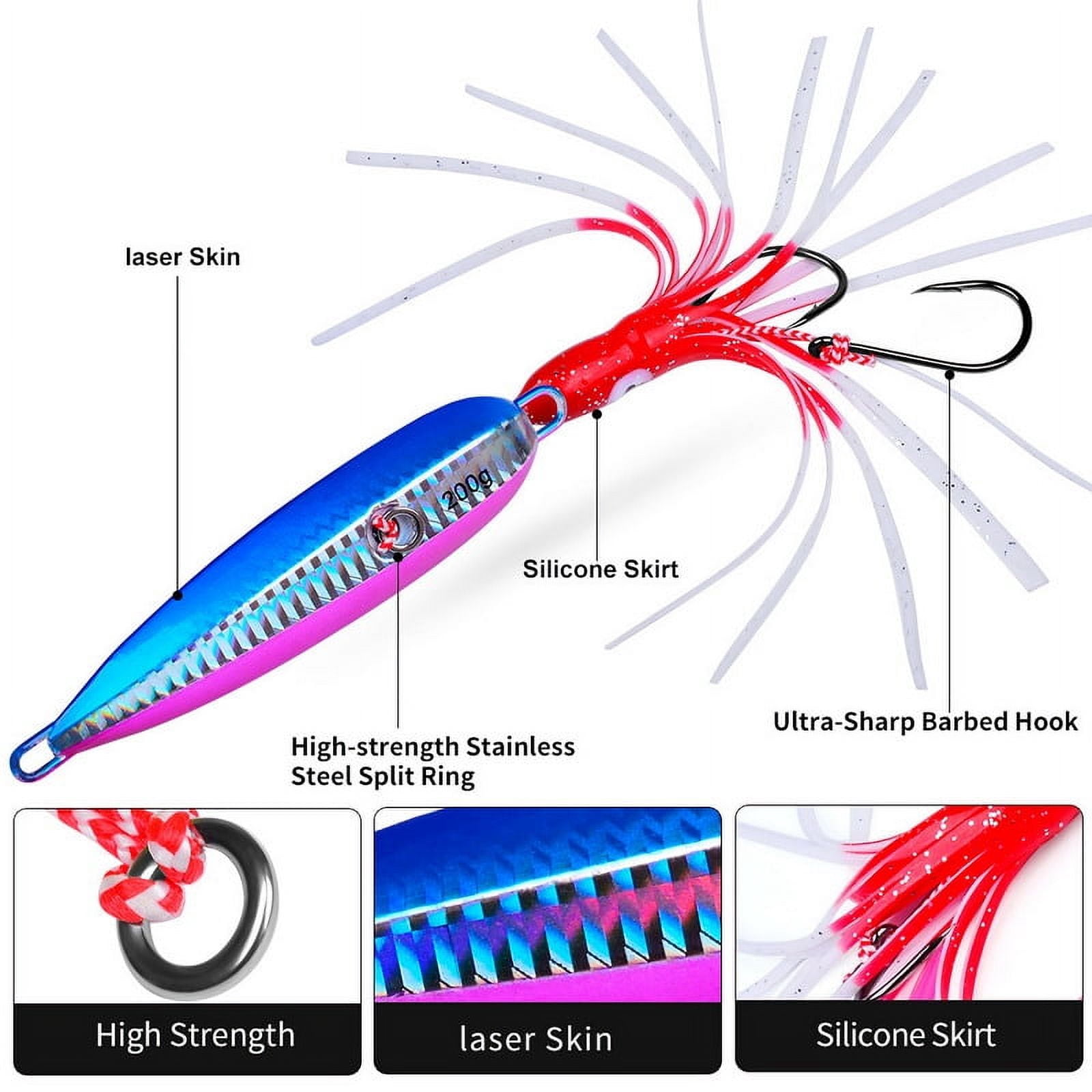 5pcs Saltwater Sea Fishing Lure Slow Metal Jig Luminous Squid Hook Sinking Saltwater Spinning Fishing For Marlin Snapper Grouper