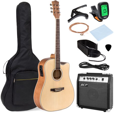 Best Choice Products 41in Full Size Acoustic Electric Cutaway Guitar Set with 10-Watt Amplifier, Capo, E-Tuner, Gig Bag, Strap, Picks (Best Acoustic Electric Guitar Under 1000)