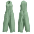 thumbnail image 2 of Guluxicc Linen Jumpsuits for Women Cotton Linen Sleeveless V Neck Jumpsuits Casual Summer Overalls with Pockets, 2 of 7