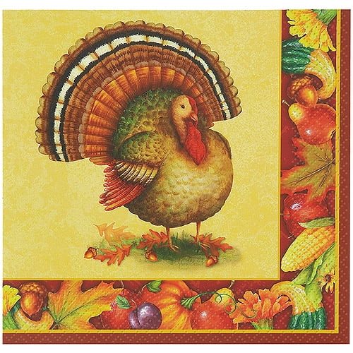 Festive Turkey Thanksgiving Paper Beverage Napkins, 5 in, 16ct by Unique Industries