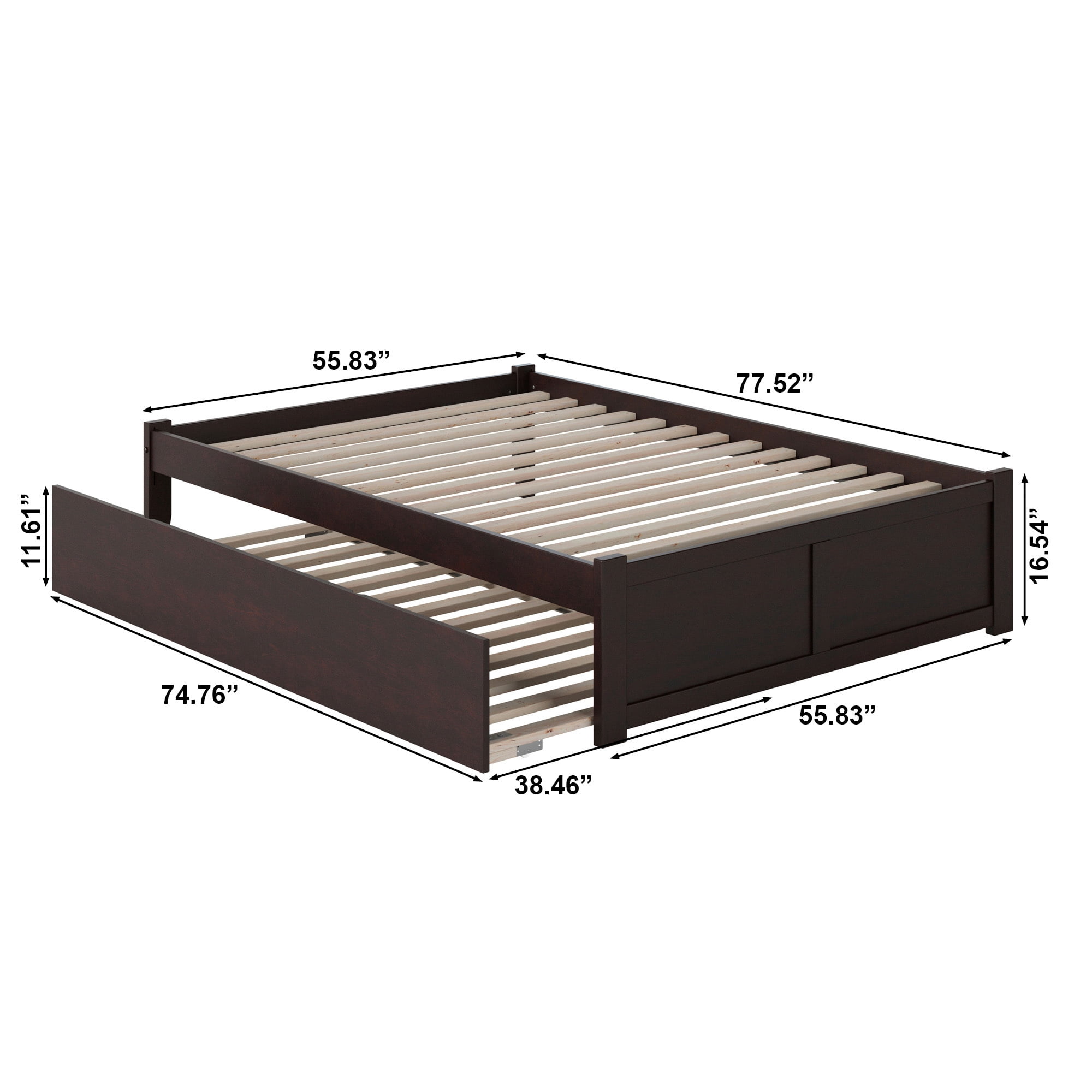 AFI Concord Full Solid Wood Platform Bed with Footboard & Twin Trundle, Espresso