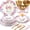 Floral pattern in shades of pink, purple, and green, variant on 350 Pcs Tea Party Supplies Spring Summer Blue Floral Party Tableware Set Disposable Plates Napkins Paper Cups Plastic Cutlery Set for Birthday Bridal Baby Shower Serves 50