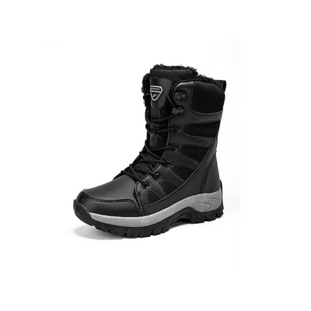 

Lacyhop Womens Hiking Shoe Non Slip Snow Boots Lace Up Mid Calf Boot Outdoor Comfort Winter Warm Shoes Breathable Plush Lining Black 9.5